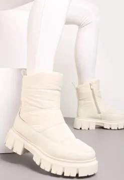 Beżowe Śniegowce za Kostkę z Pikowaniem i Niską Platformą Laugas