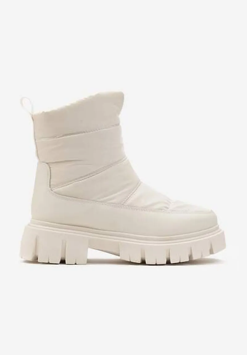 Beżowe Śniegowce za Kostkę z Pikowaniem i Niską Platformą Laugas