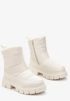 Beżowe Śniegowce za Kostkę z Pikowaniem i Niską Platformą Laugas