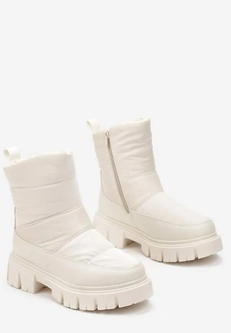 Beżowe Śniegowce za Kostkę z Pikowaniem i Niską Platformą Laugas