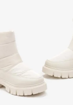 Beżowe Śniegowce za Kostkę z Pikowaniem i Niską Platformą Laugas