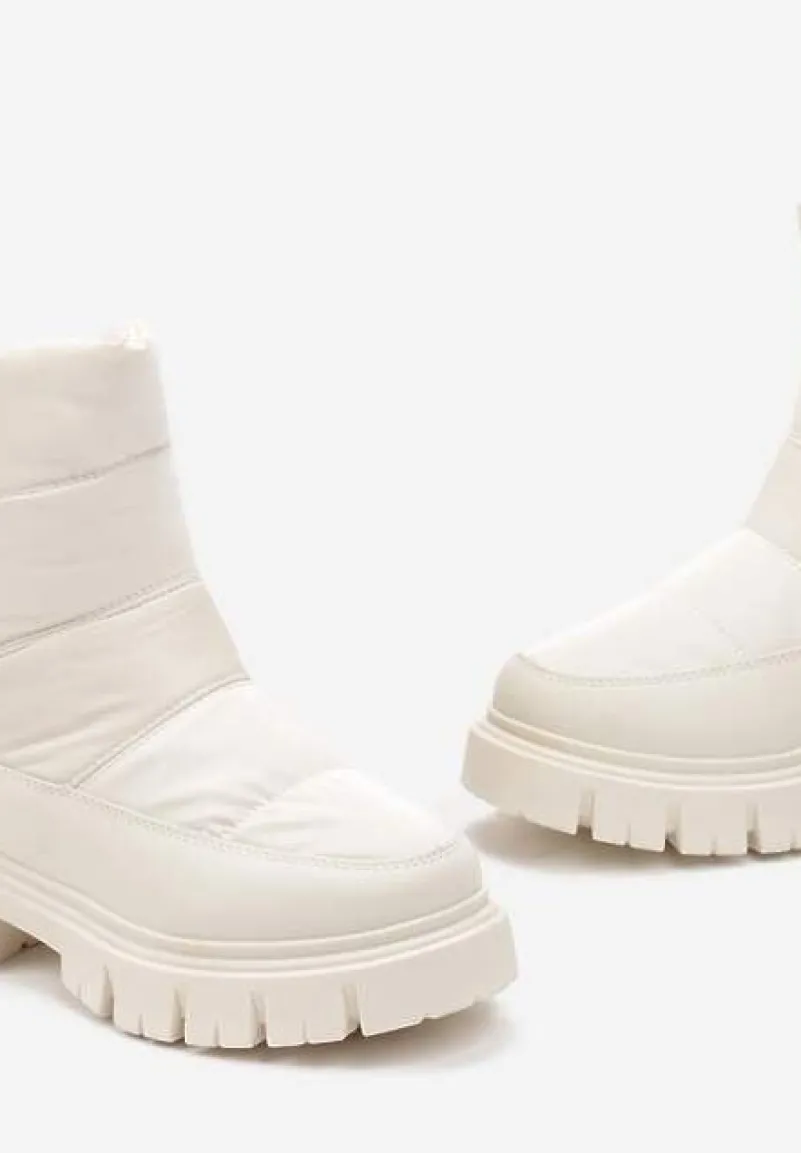 Beżowe Śniegowce za Kostkę z Pikowaniem i Niską Platformą Laugas