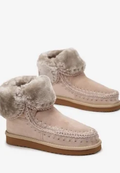 Beżowe Śniegowce za Kostkę z Ozdobnym Futerkiem Catalisa