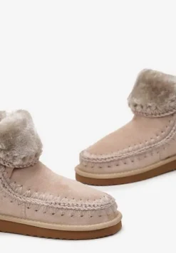 Beżowe Śniegowce za Kostkę z Ozdobnym Futerkiem Catalisa