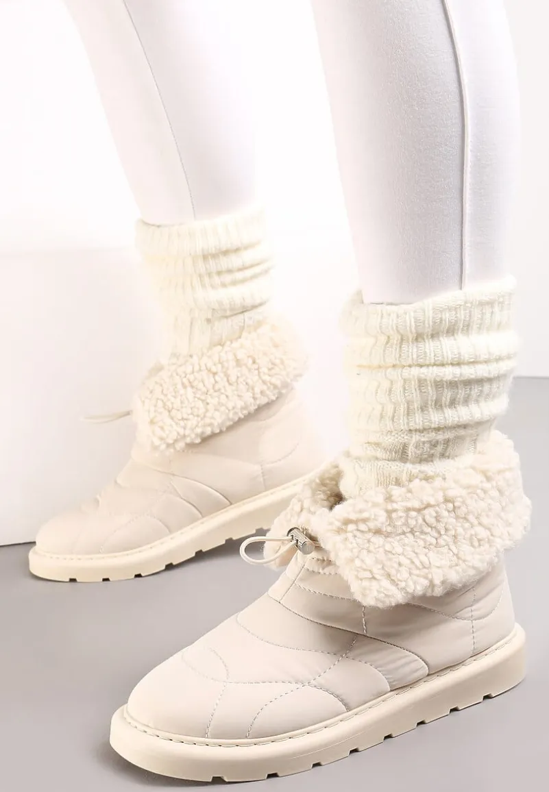 Beżowe Śniegowce ze Ściągaczem i Ozdobnym Barankiem Tytusore