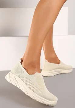 Beżowe Płaskie Casualowe Buty Sportowe na Tłoczonej Podeszwie Carlemia