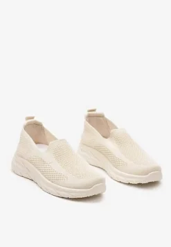 Beżowe Płaskie Casualowe Buty Sportowe na Tłoczonej Podeszwie Carlemia