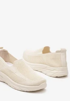 Beżowe Płaskie Casualowe Buty Sportowe na Tłoczonej Podeszwie Carlemia