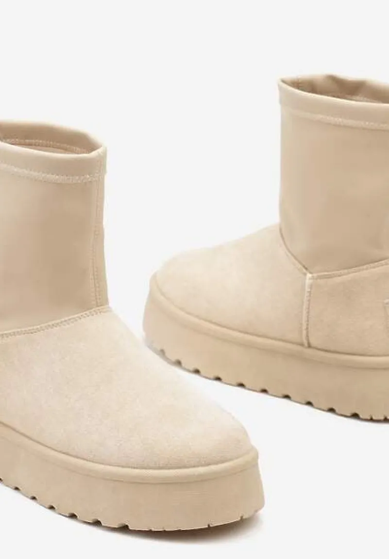 Beżowe Płaskie Ocieplane Śniegowce z Elastyczną Cholewką Sevidia