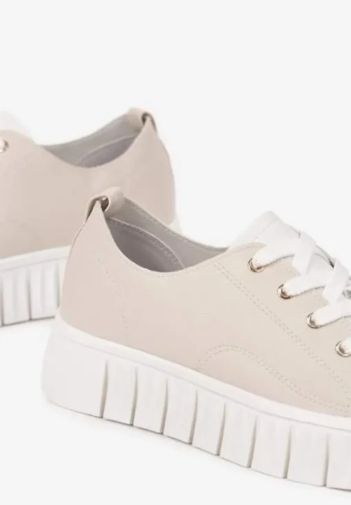 Beżowe Płaskie Sneakersy Vices ze Sznurowaniem Lorori