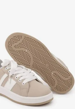Beżowe Płaskie Sneakersy z Paskiem Quinesi