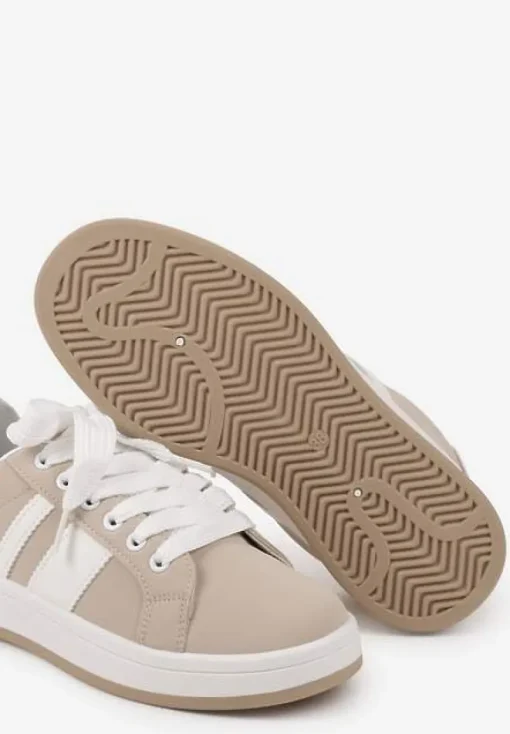 Beżowe Płaskie Sneakersy z Paskiem Quinesi