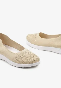 Beżowe Płaskie Tenisówki Zdobione Cyrkoniami Lomadia