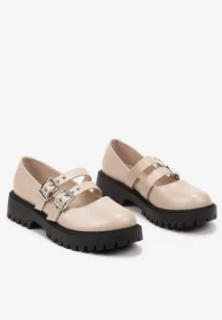 Beżowe Półbuty Typu Loafersy w Stylu Grugne'owym na Masywnej Podeszwie Iriliati