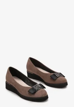 Beżowe Półbuty z Kokardką i Wkładką ze Skóry Naturalnej Aviaba