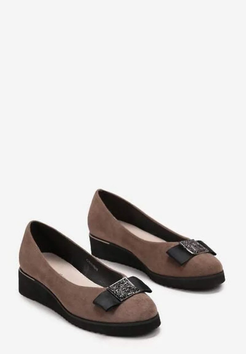 Beżowe Półbuty z Kokardką i Wkładką ze Skóry Naturalnej Aviaba