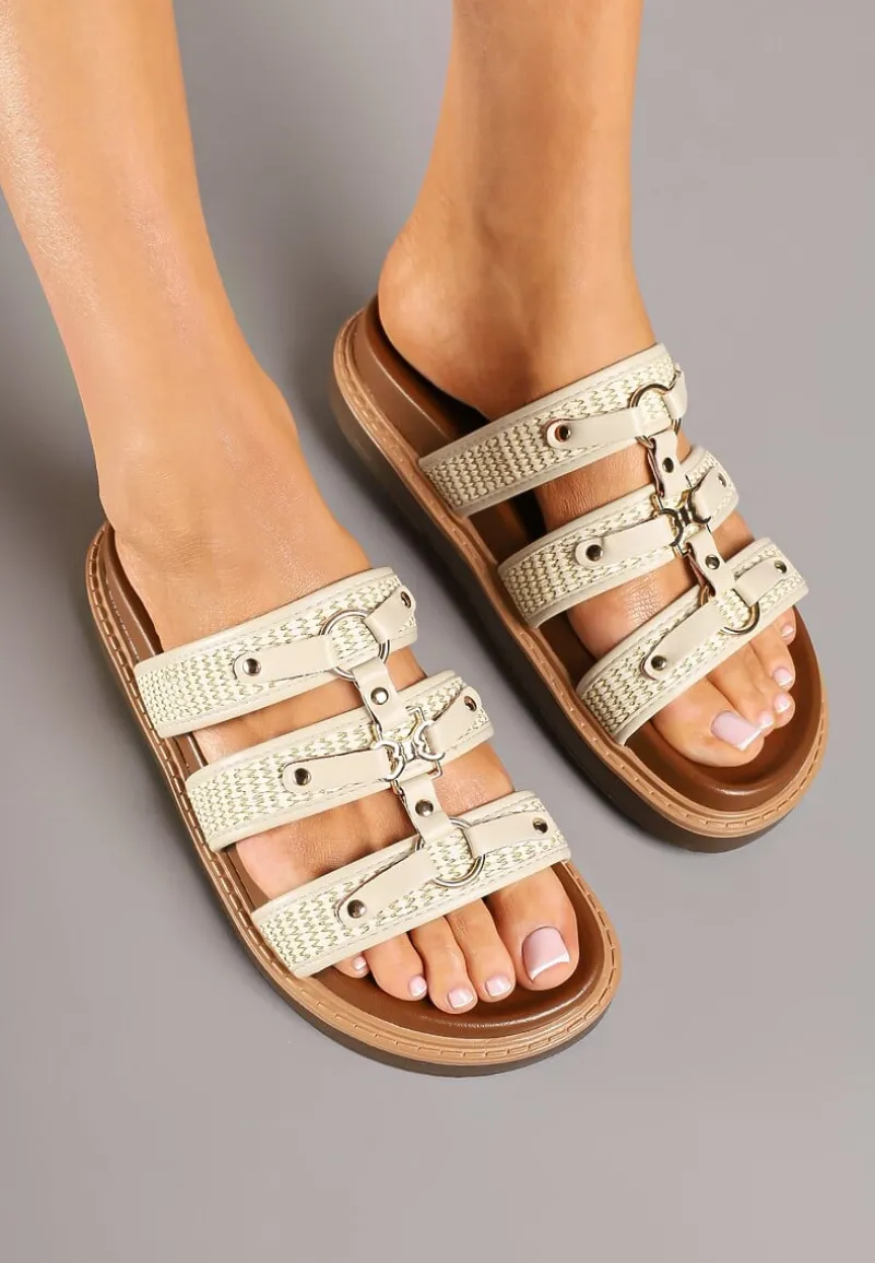 Beżowe Plecione Klapki w Stylu Gladiatorek Morillia