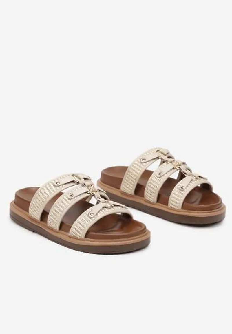 Beżowe Plecione Klapki w Stylu Gladiatorek Morillia