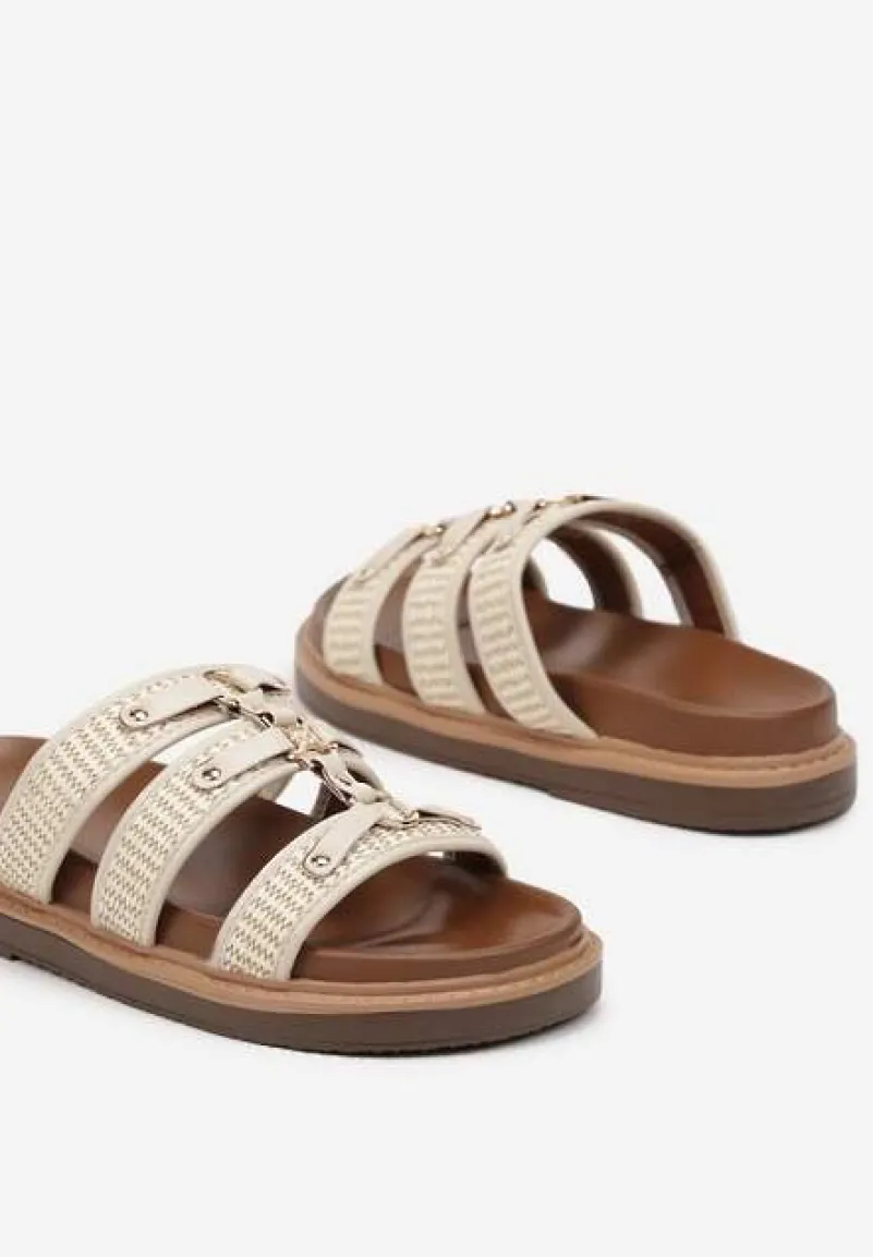 Beżowe Plecione Klapki w Stylu Gladiatorek Morillia