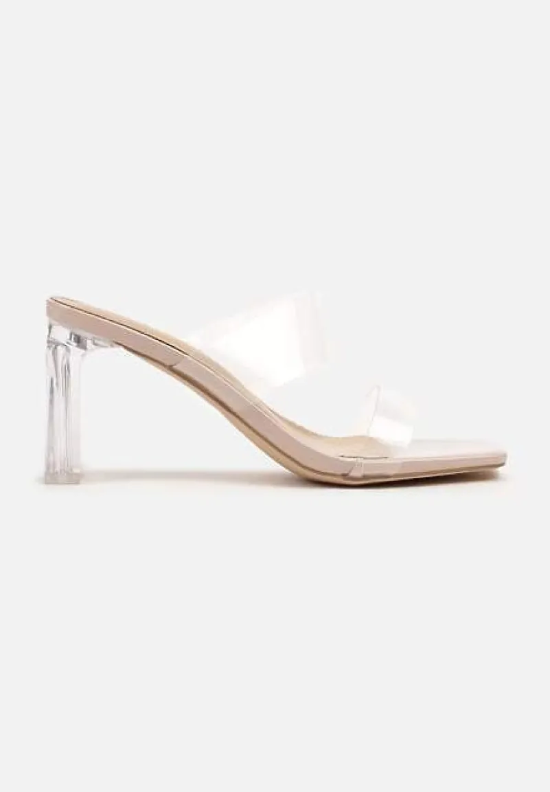 Beżowe Przezroczyste Klapki na Słupku Zenretia