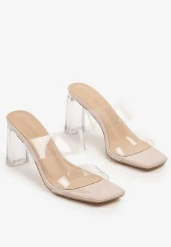 Beżowe Przezroczyste Klapki na Słupku Zenretia