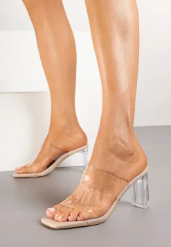 Beżowe Przezroczyste Klapki na Słupku Leamitha