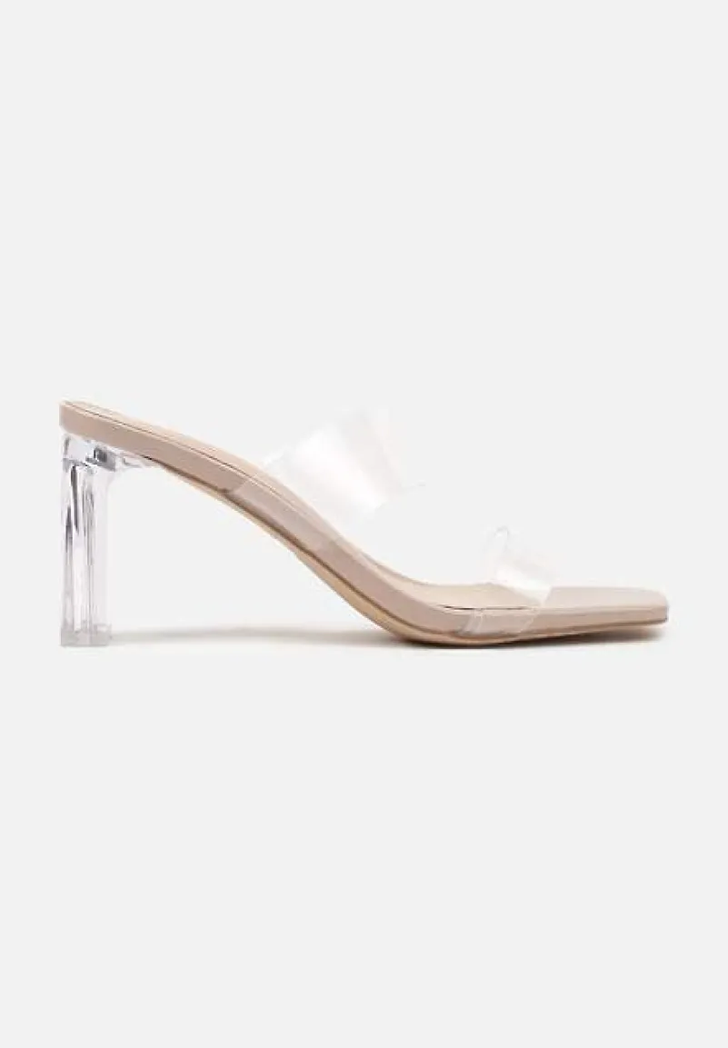 Beżowe Przezroczyste Klapki na Słupku Leamitha