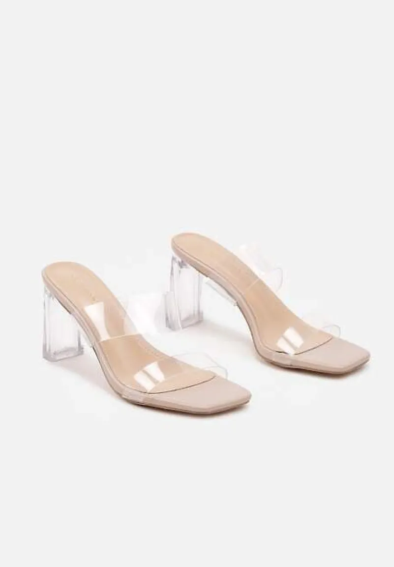 Beżowe Przezroczyste Klapki na Słupku Leamitha