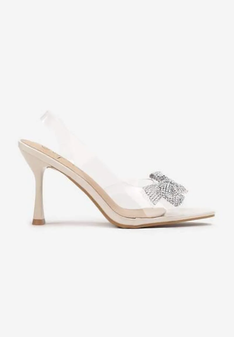 Beżowe Przezroczyste Szpilki z Kokardą z Cyrkonii Hanwen