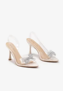 Beżowe Przezroczyste Szpilki z Kokardą z Cyrkonii Hanwen