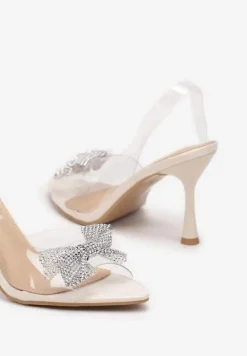 Beżowe Przezroczyste Szpilki z Kokardą z Cyrkonii Hanwen