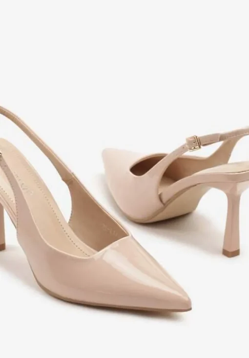 Beżowe Sandały Lakierowane na Szpilce Typu Slingback Orreme