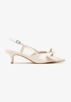 Beżowe Sandały Lakierowane Vices na Kaczuszce Typu Slingback z Kokardą Kovenna