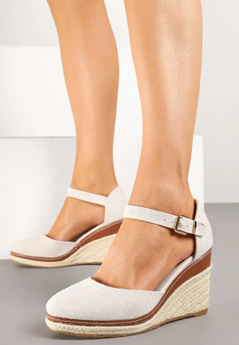 Beżowe Sandały na Koturnie z Plecionką w Stylu Espadryli Alathria