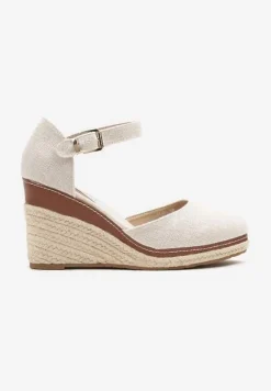 Beżowe Sandały na Koturnie z Plecionką w Stylu Espadryli Alathria