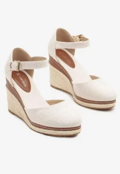 Beżowe Sandały na Koturnie z Plecionką w Stylu Espadryli Alathria