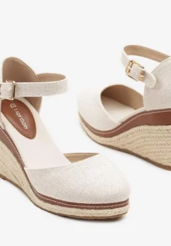 Beżowe Sandały na Koturnie z Plecionką w Stylu Espadryli Alathria