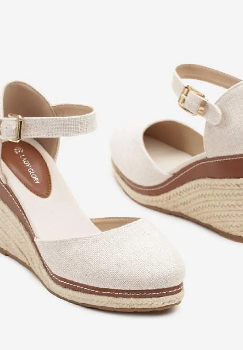 Beżowe Sandały na Koturnie z Plecionką w Stylu Espadryli Alathria