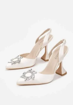 Beżowe Sandały na Obcasie Klepsydra z Paskiem z Gumką i Kryształkami Alatria