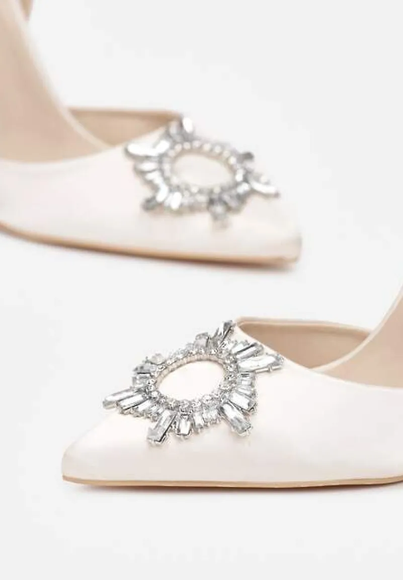 Beżowe Sandały na Obcasie Klepsydra z Paskiem z Gumką i Kryształkami Alatria