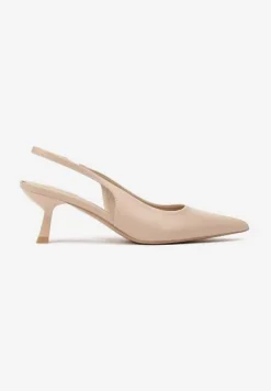 Beżowe Sandały na Obcasie Typu Kaczuszka Bez Pięty Sallinna