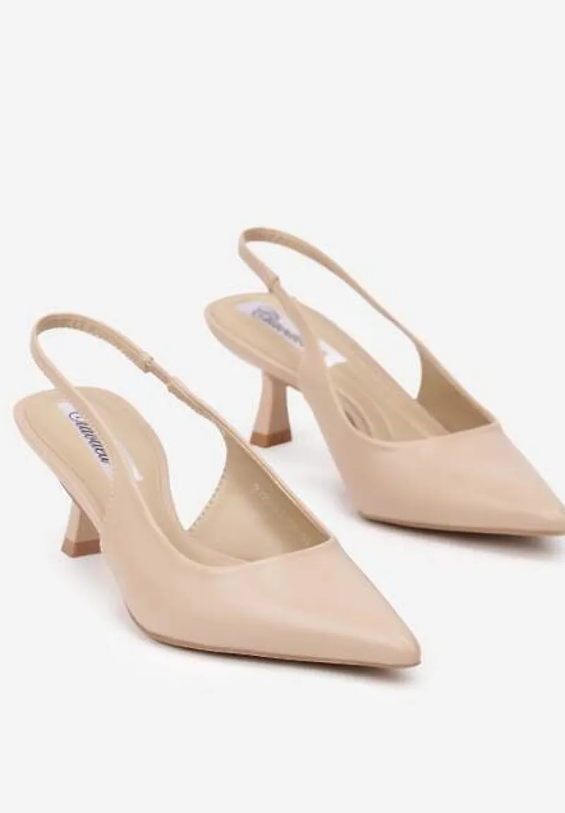 Beżowe Sandały na Obcasie Typu Kaczuszka Bez Pięty Sallinna