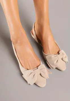 Beżowe Sandały na Płaskiej Podeszwie Slingback z Kokardą Leavindra