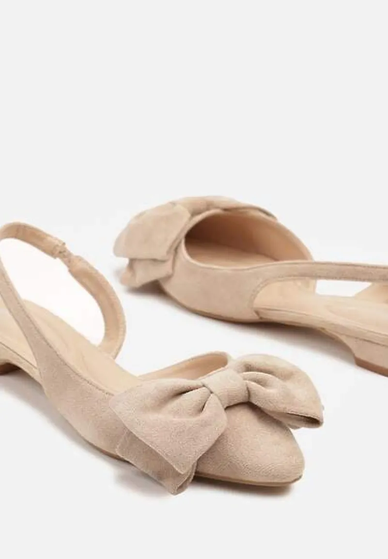 Beżowe Sandały na Płaskiej Podeszwie Slingback z Kokardą Leavindra
