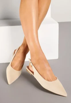 Beżowe Sandały na Płaskiej Podeszwie Typu Slingback Nonarielae