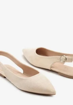 Beżowe Sandały na Płaskiej Podeszwie Typu Slingback Nonarielae