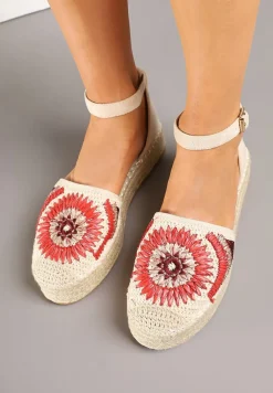 Beżowe Sandały na Platformie Ozdobione Plecionką Meraliria