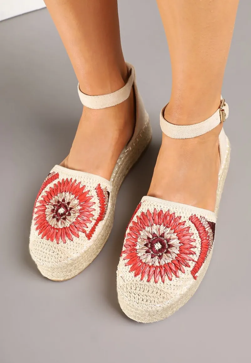 Beżowe Sandały na Platformie Ozdobione Plecionką Meraliria