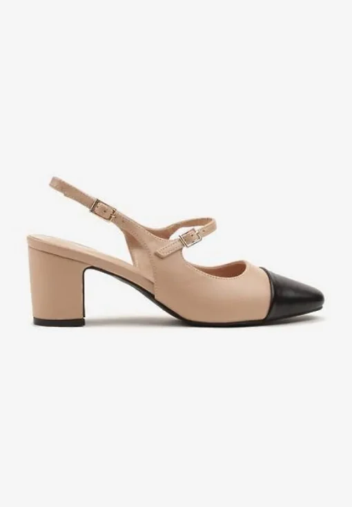 Beżowe Sandały na Słupku Slingback Ozdobione Paskiem Divolia