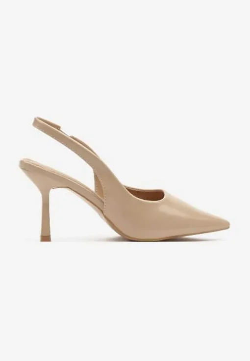 Beżowe Sandały na Szpilce Slingback Falithra